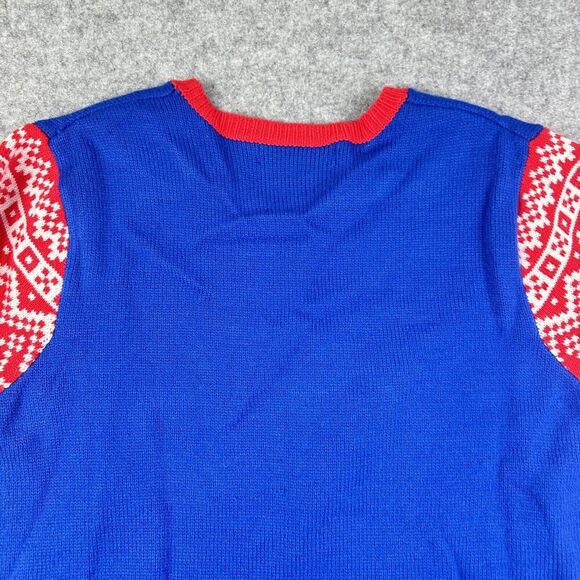 Jolly Sweaters Ugly Christmas Fair Isle Cats Adult XL Blue Red Stars Lights Up* - Picture 9 of 12
